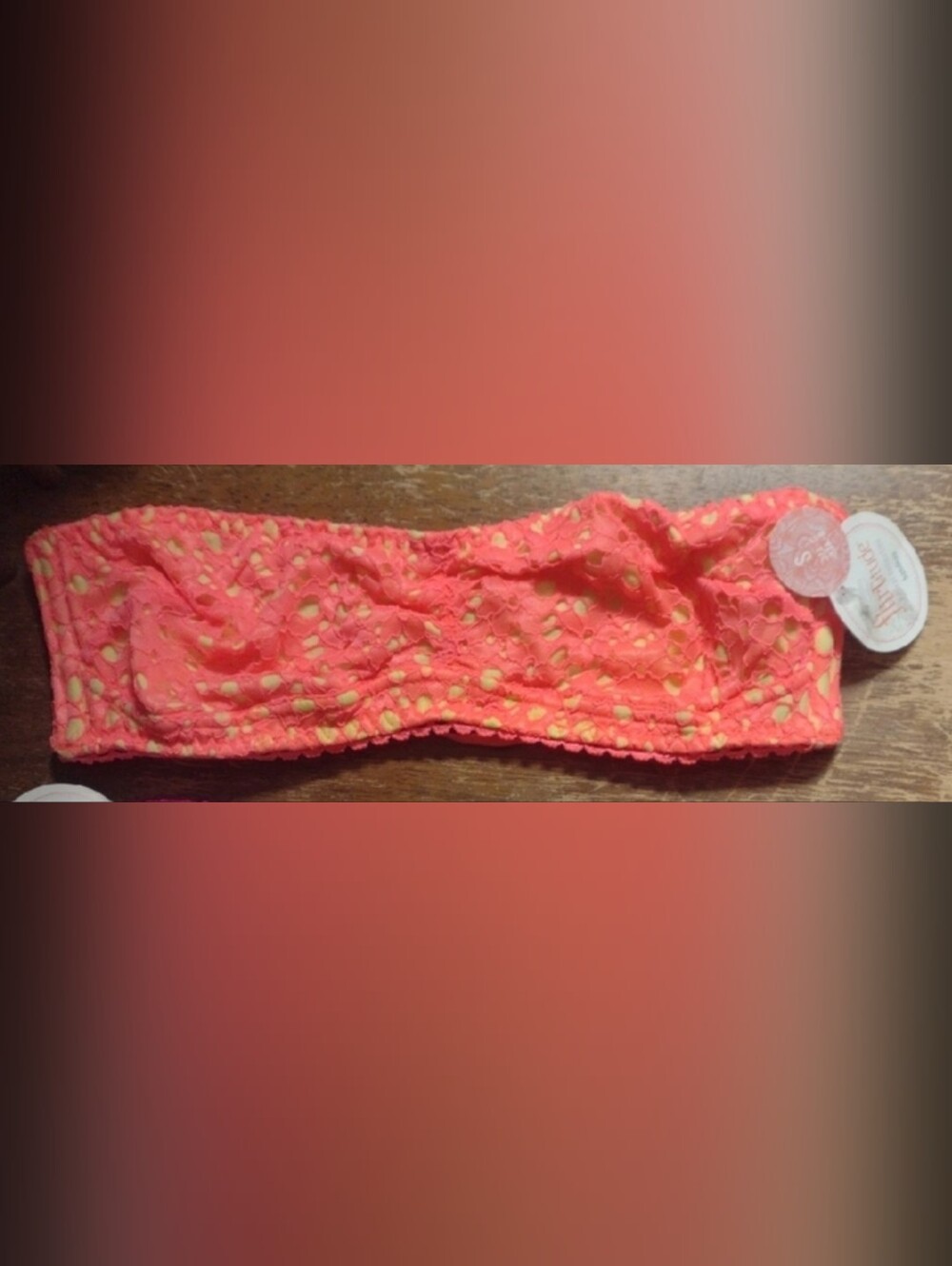 Small Junior Lace Bandeau Bralette - Coral Yellow Flirtitude New 32a-c, 34a-b - Picture 3 of 5